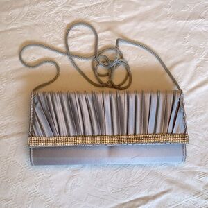 Vintage Style Evening Bag Clutch Silver with Rhinestones Satin Interior Pocket